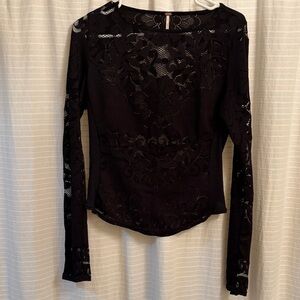 Free People Black Lace Long Sleeve Blouse